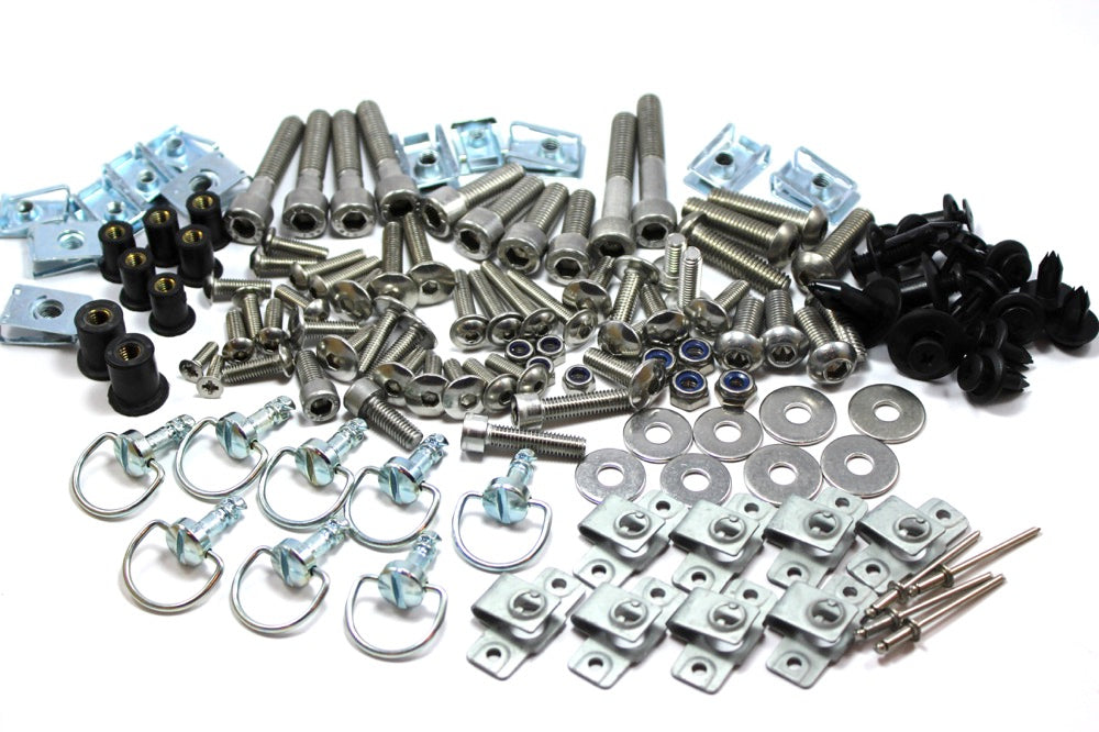 Speedy Fasteners 158pc Motorcycle Fairing Bolt Kit – Stainless Steel, Dzus Style