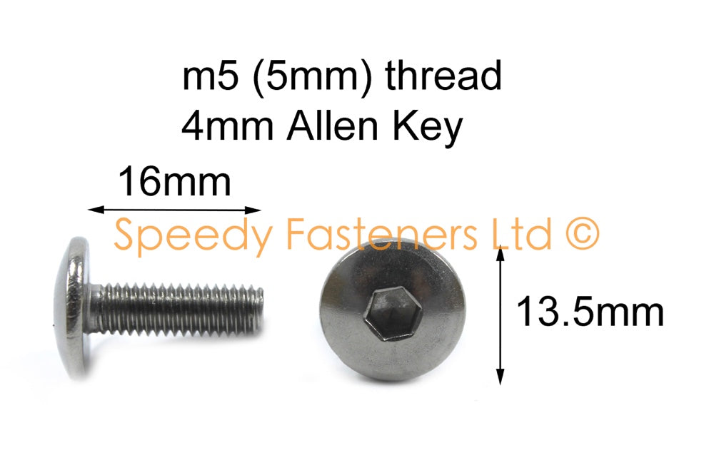 Black Aluminium Fairing Bolt m5 x 16mm (13.5mm diameter head) Allen Key Button Head