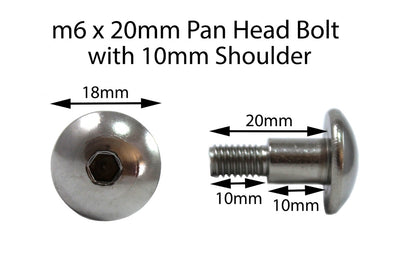Black Aluminium Fairing Bolts m6 x 20mm (18mm diameter head) 10mm Shoulder Allen Key Button Head