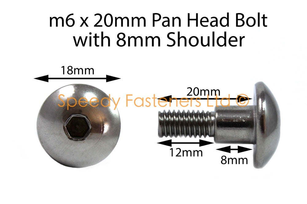 Stainless Steel Fairing Fender Bolts m6 x 20mm (18mm diameter head) 8mm Shoulder Allen Key Button Head