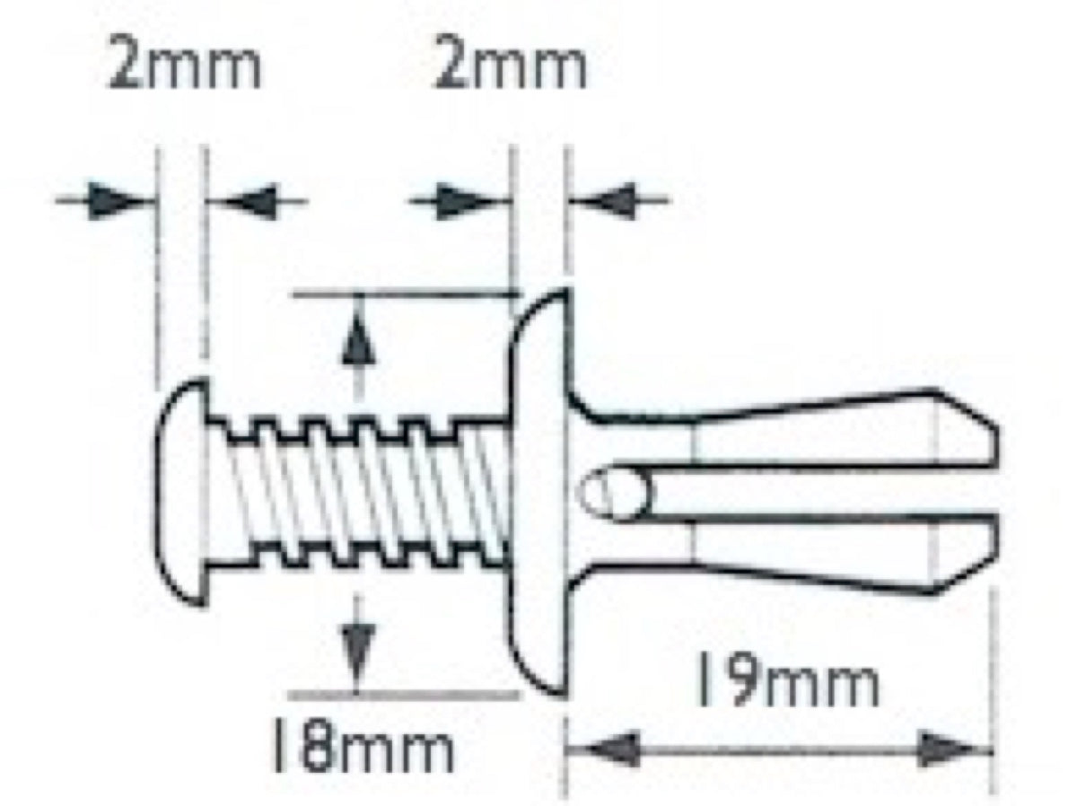 Plastic Screw Rivets Scrivets 8mm x 19mm