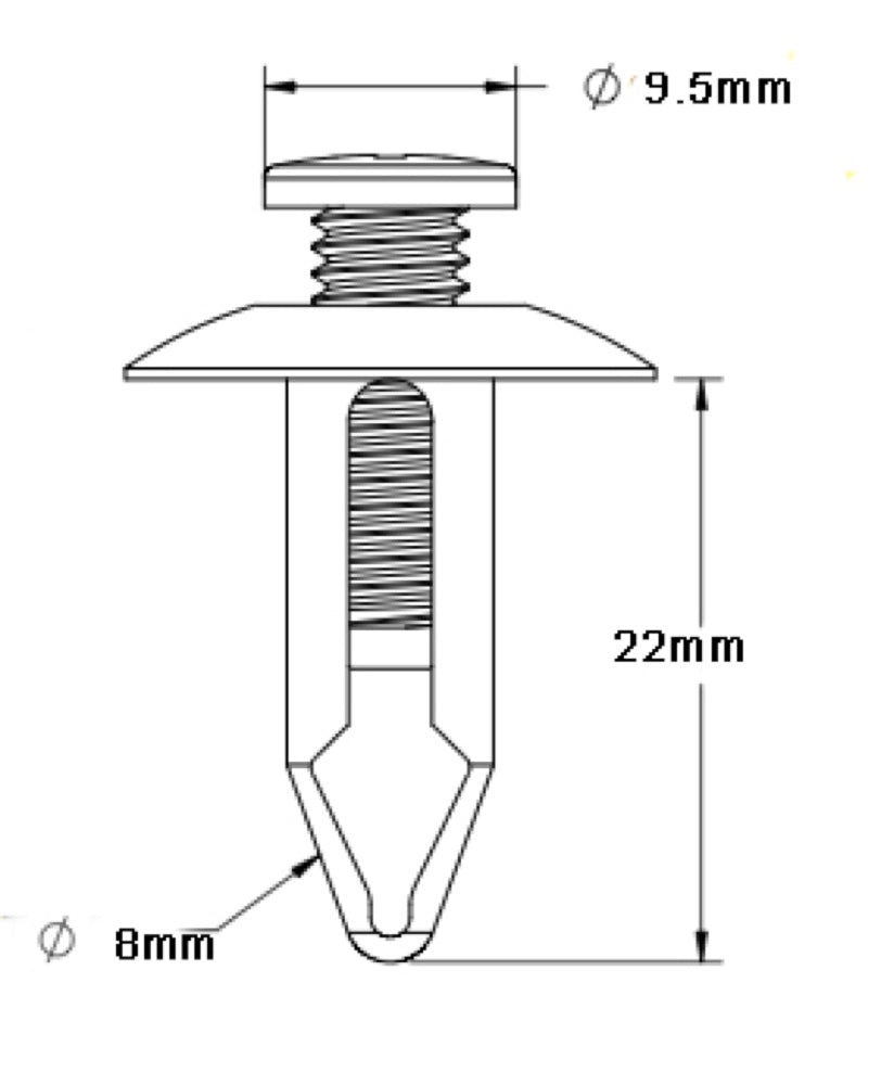 Plastic Screw Rivets Scrivets 8mm x 22mm