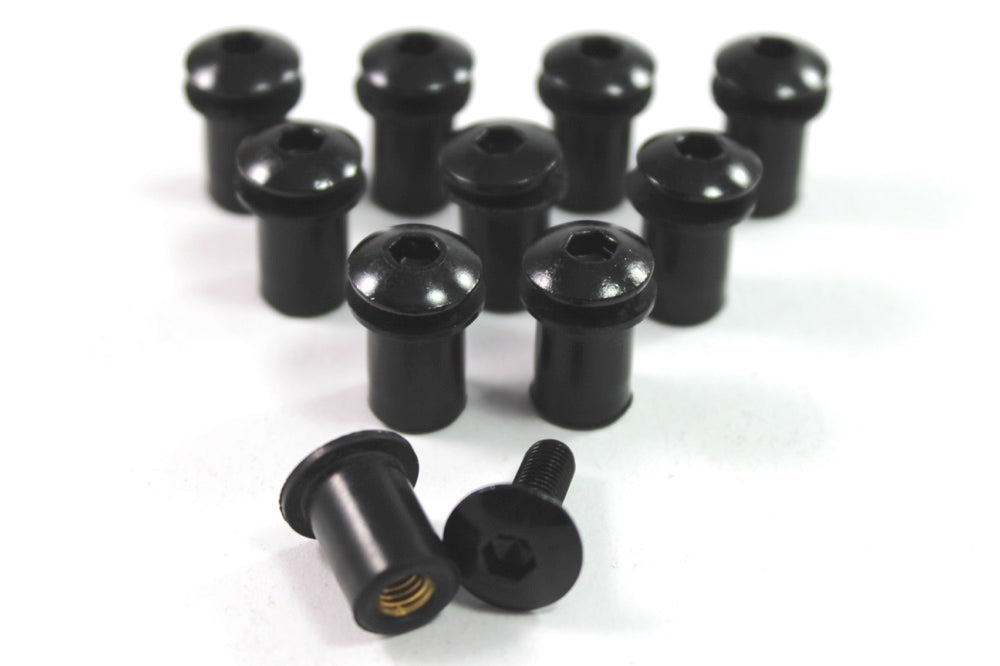 Motorcycle Wind Screen Shield Black Aluminium Bolts & Rubber Well Nuts x10