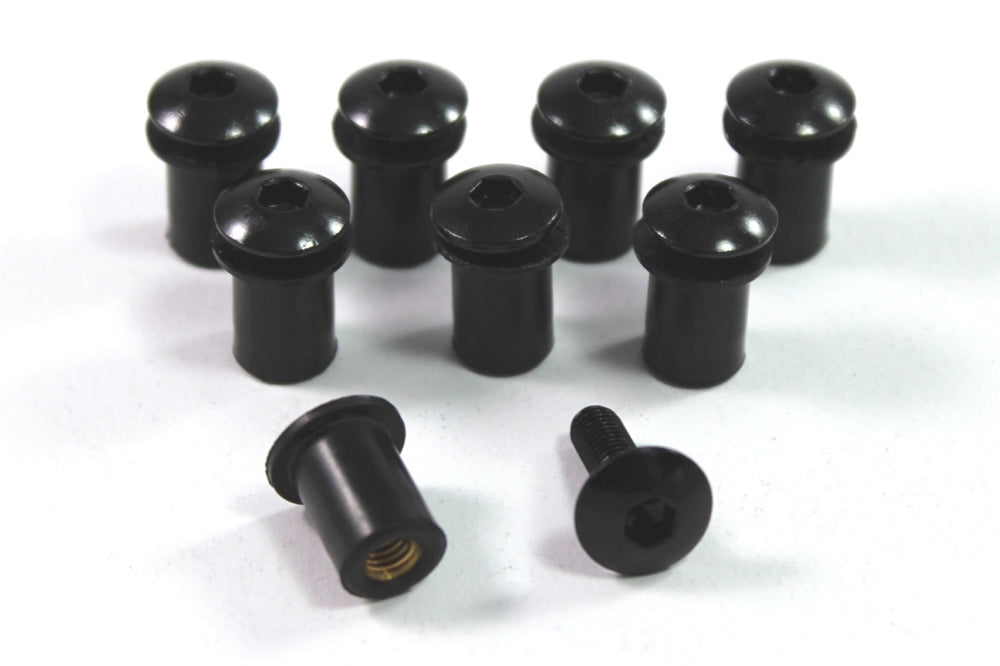 Motorcycle Wind Screen Shield Black Aluminium Bolts & Rubber Well Nuts x 8