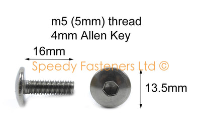 Stainless Steel Fairing Bolts m5 x 16mm (13.5mm diameter head) Allen Key Button Head