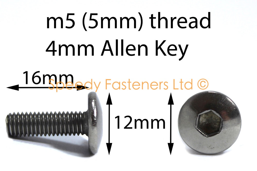 Black Aluminium Fairing Screen Bolts m5 x 16mm (12mm diameter head) Allen Key Button Head
