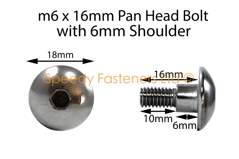 Stainless Steel Fairing Fender Bolts m6 x 16mm (18mm diameter head) 6mm Shoulder Allen Key Button Head