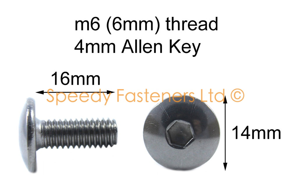 Stainless Steel Fairing Bolts m6 x 16mm (14mm diameter head) Allen Key Button Head