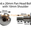 Stainless Steel Fairing Fender Bolts m6 x 20mm (18mm diameter head) 10mm Shoulder Allen Key Button Head