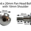 Black Aluminium Fairing Bolts m6 x 20mm (18mm diameter head) 10mm Shoulder Allen Key Button Head