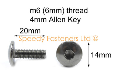 Stainless Steel Fairing Bolts m6 x 20mm (14mm diameter head) Allen Key Button Head
