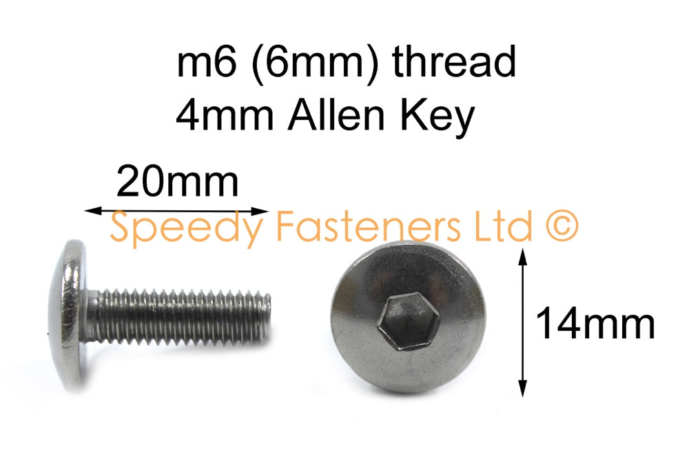 Black Aluminium Fairing Bolts m6 x 20mm (14mm diameter head) Allen Key Button Head
