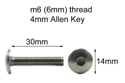 Black Aluminium Fairing Bolts m6 x 30mm (14mm diameter head) Allen Key Button Head