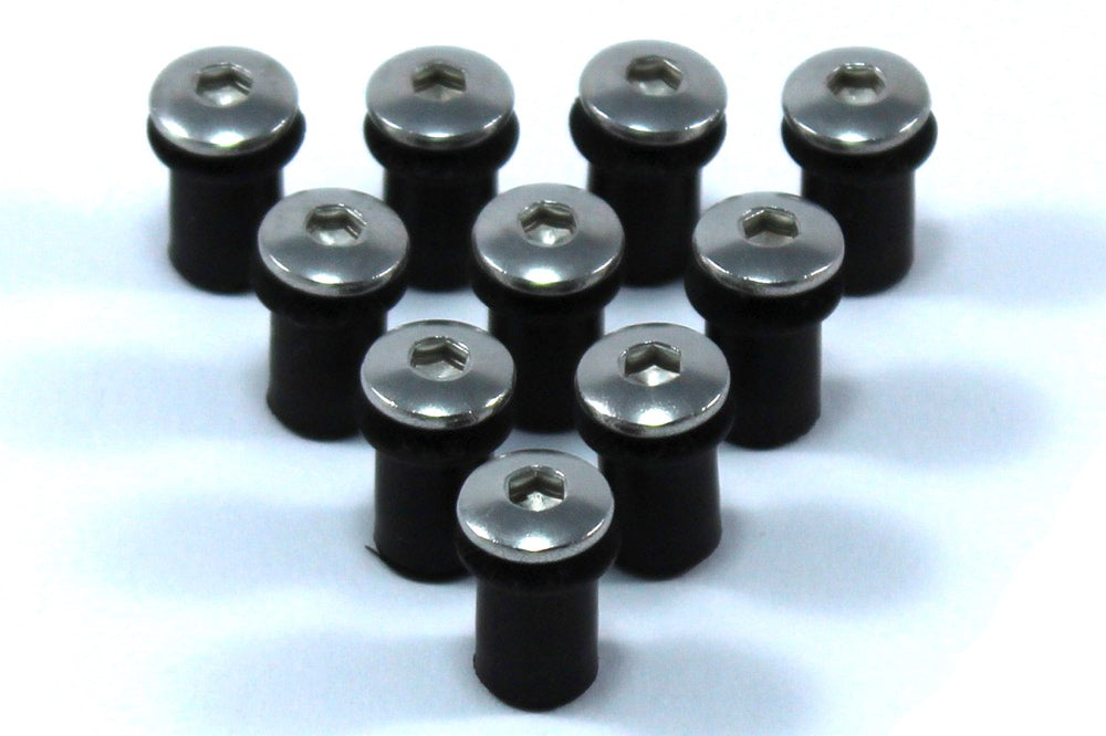 Motorcycle Wind Screen Shield Stainless Bolts & Rubber Well Nuts x10