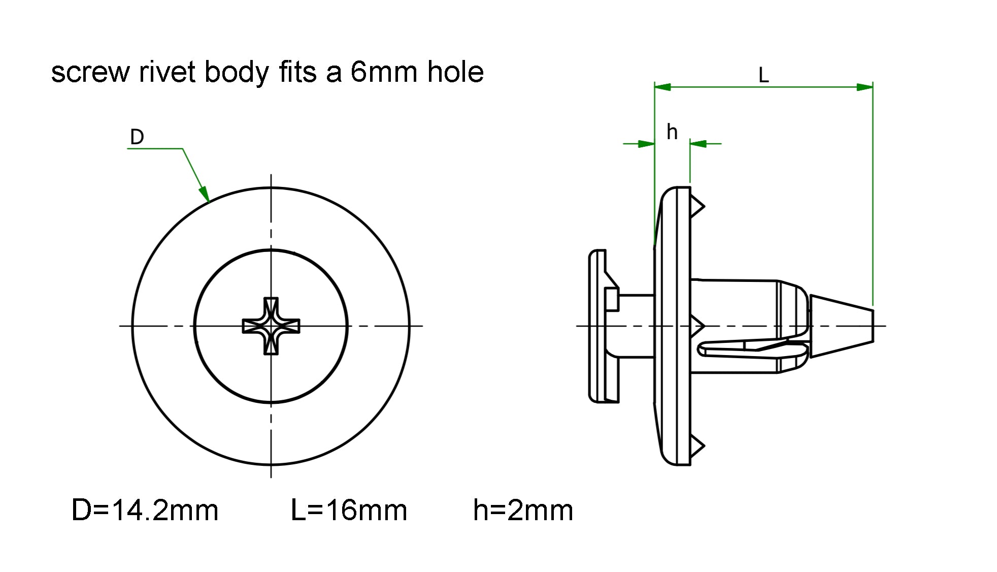 Plastic Screw Rivets Scrivets 6mm x 14mm Honda 90683-GR1-003 90683-MBW ...